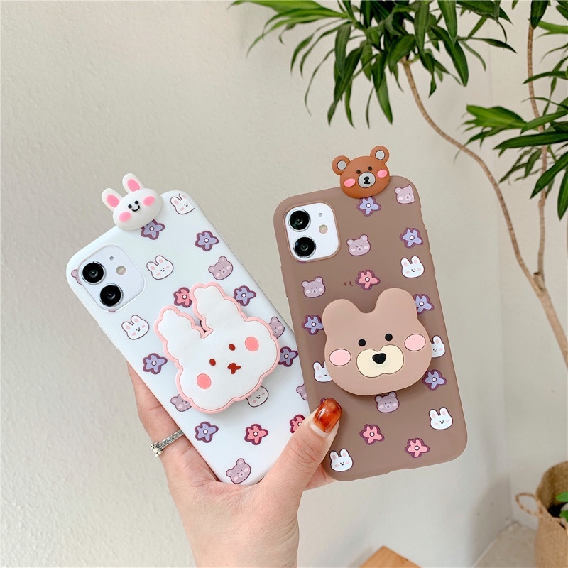Capa Para Samsung Galaxy S26 S25 S24 S23 S22 Ultra S21 S20 FE S10 S9 S8 Plus Bonito Urso E Coelho Suporte Silicone