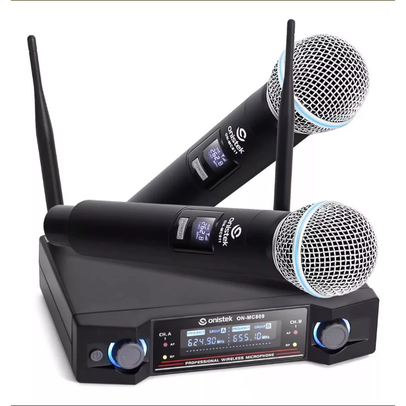 Microfone Sem Fio Duplo Uhf Hi Fi Dinamico Digital ONISTEK ON-MC809 em Oferta na Shopee