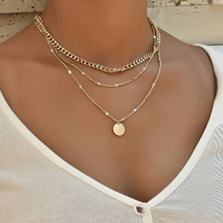 Colar Europeu Americano de Pingentes de Múltiplas Camadas Colar Feminino de Moda Feminina Colar de Cadeia de Clavícula de Disco de Contas de Ouro Único