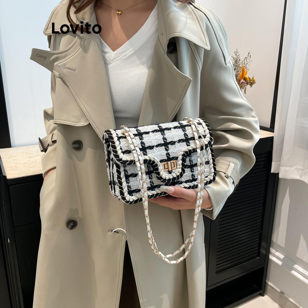 (Trendy) Lovito Casual Gingham compacto coreana versátil pequena bolsa de ombro para mulher LFA64031 - Women Bags