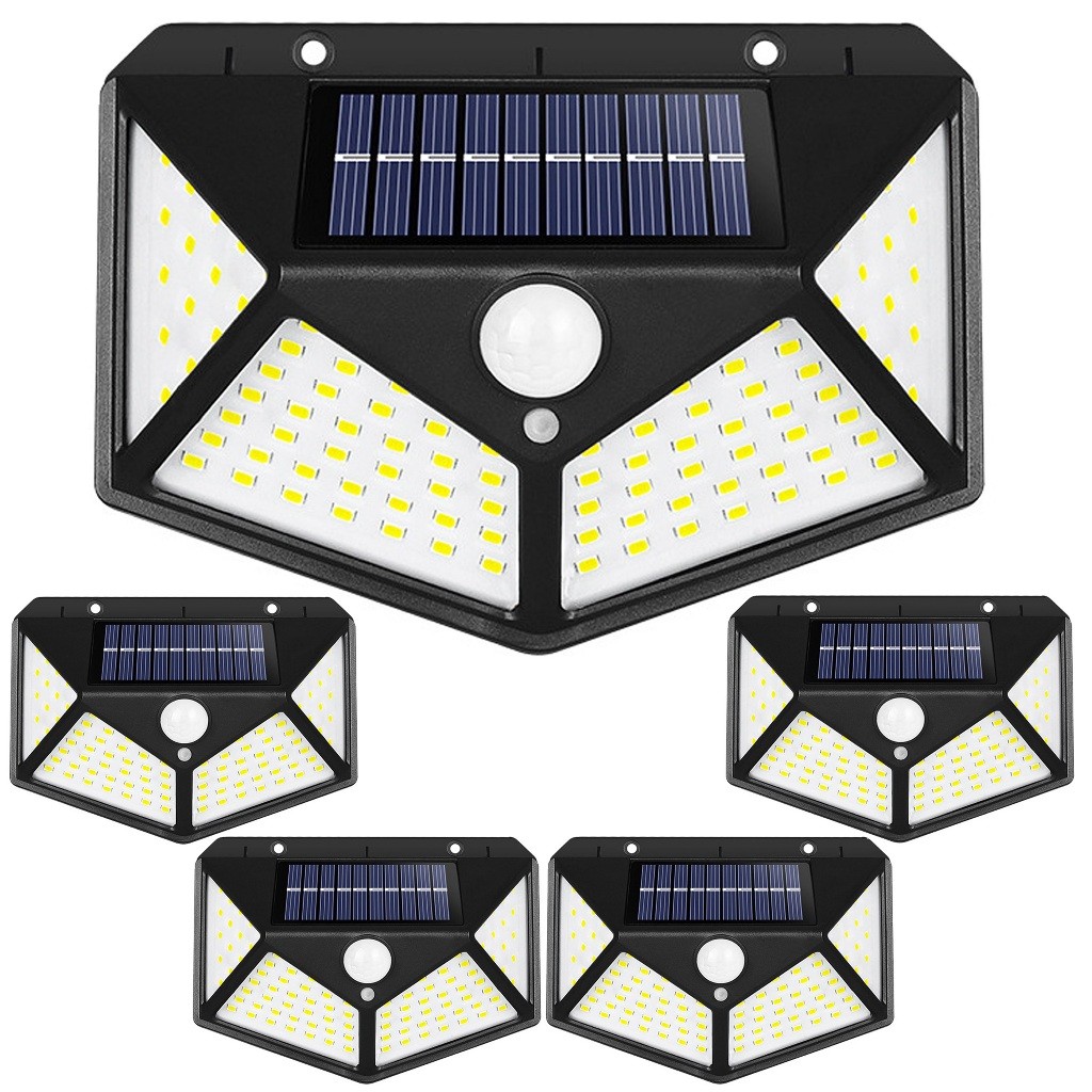 100 Leds Luminária Kit1~5 Parede Solar Com Sensor Jardim Externa Prova D'água