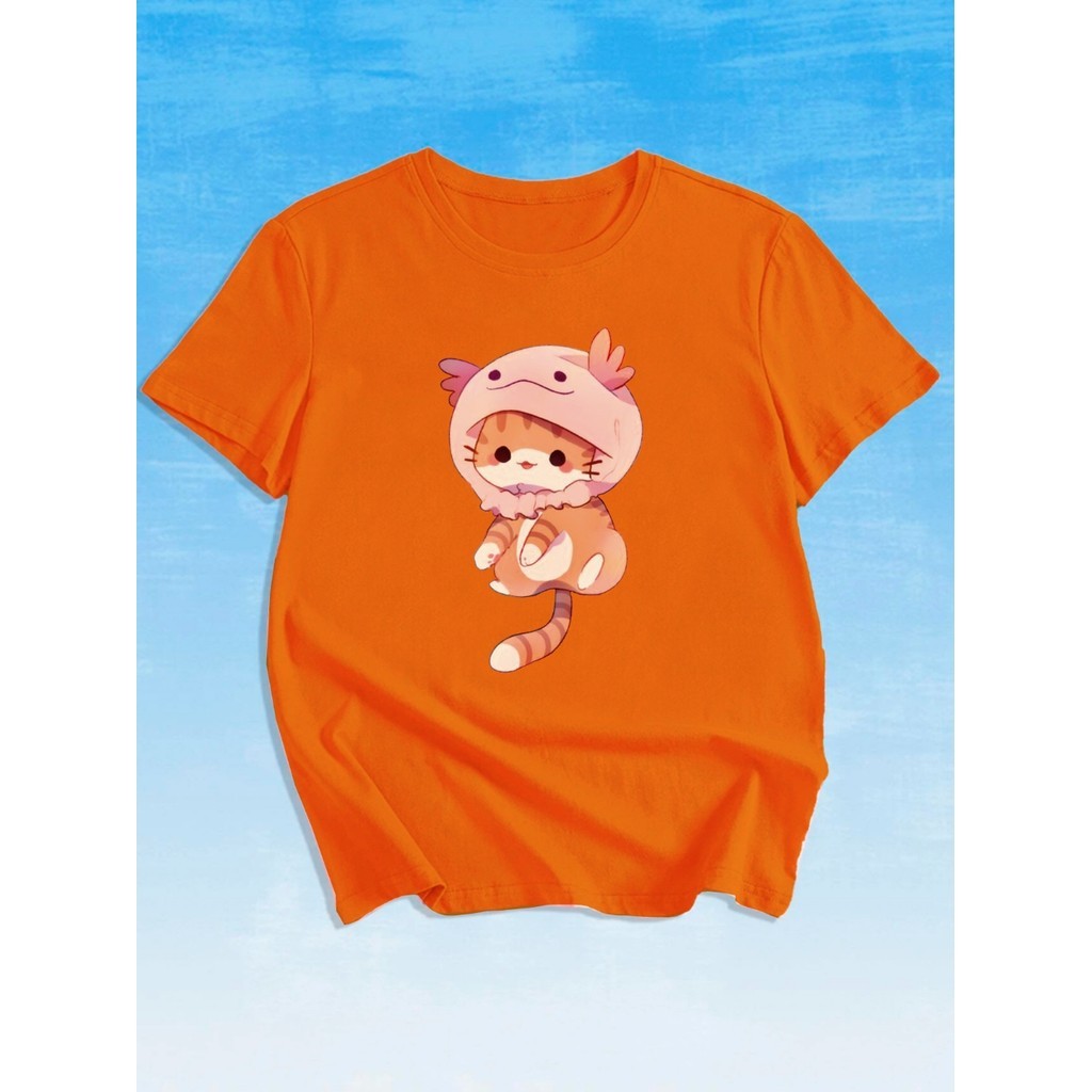 Camiseta Estampada Gatinho Fofo Oversized Moderna Aesthetic Casual Blusa Fashion Camisa T Shirt