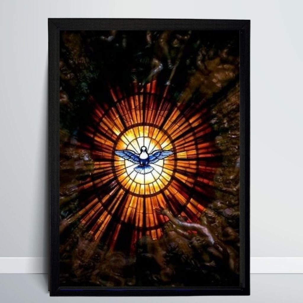 Quadro Decorativo Catolico Pentecostes Espírito Santo De Deus Com Moldura 23x32cm