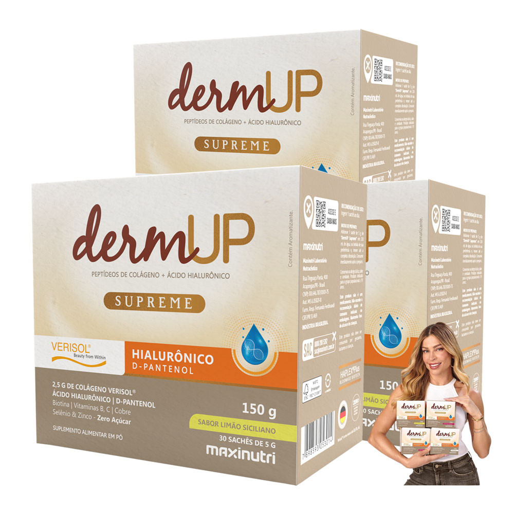 Kit 3 Colágeno DermUp Verisol Ácido Hialurônico Sachê Limão