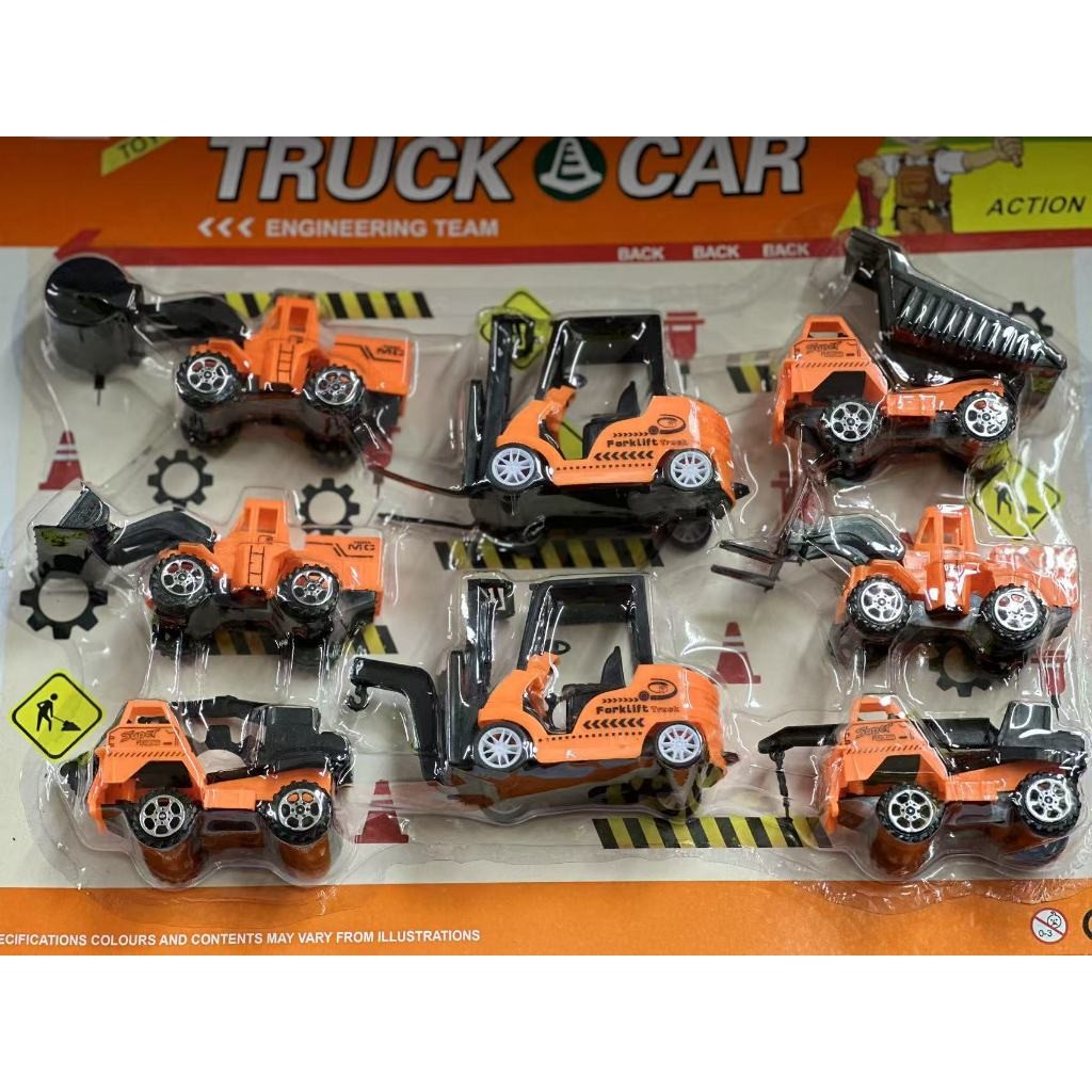 kit 8 Peças brinquedo, fricção.ROLLER/FORKLIFT/DUMP TRUCK/BULLDOZER/EXCAVATOR/MIXER TRUCK/Empilhadeira/Guindaste
