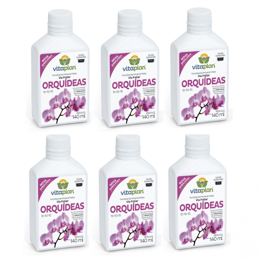 Kit 6 Fertilizantes Orquídeas Concentrado NPK 10.10.10 140 ml Vitaplan