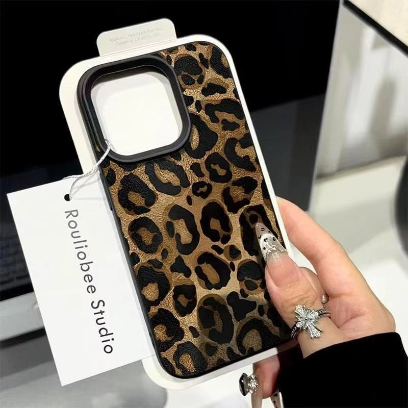 INS Marrom Leopardo Impressão Caso De Telefone Para iPhone 16 Pro Max 15 14 Plus 13 12 11 XR XS 16 Lichee Padrão Macio T em Oferta na Shopee