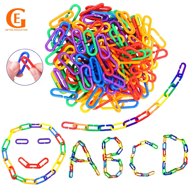100Pcs Corrente Geométrica Infantil Fivela De Conectada Colorida Ganchos De Plástico Montessori Brinquedo De Educação Precoce em Oferta na Shopee