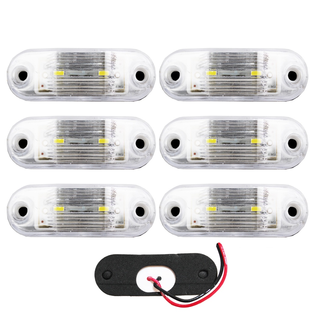 6 Lanterna Teto Caminhão Baú 2 LED CRISTAL BIVOLT +Chicote