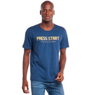 Camiseta Masculina Silk Press Start Metaverse Polo Wear Azul Escuro