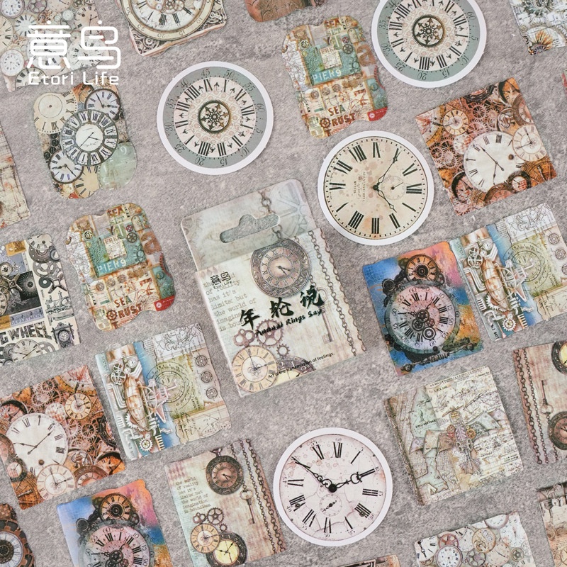 Etori Life 46pcs Vintage Style Clock Sticker Papelaria Decorativa para Álbum De Diário e Celular