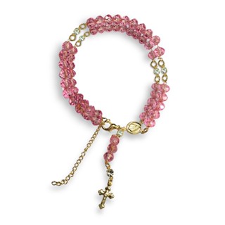 Pulseira Nossa Senhora Aparecida Cristal Rosa Dourada em Oferta na Shopee