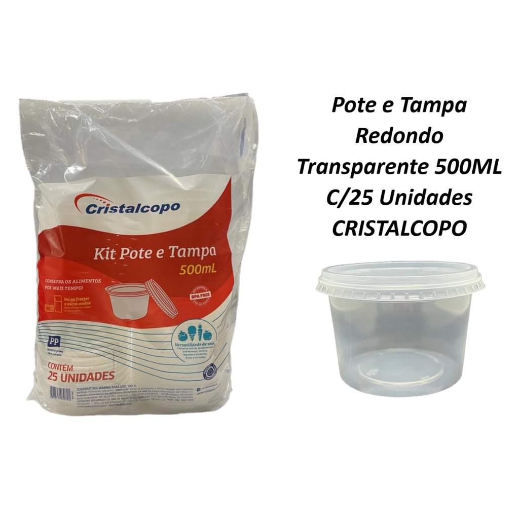 Kit Pote e Tampa Redondo PP 500ML C/25UN - CRISTALCOPO