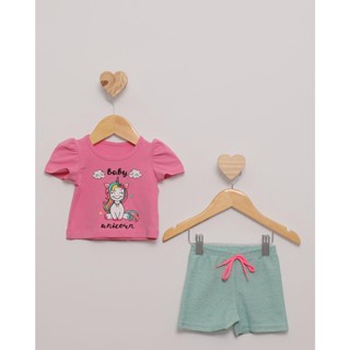 Conjunto Bebê Curto Estampa Unicórnio Rosa