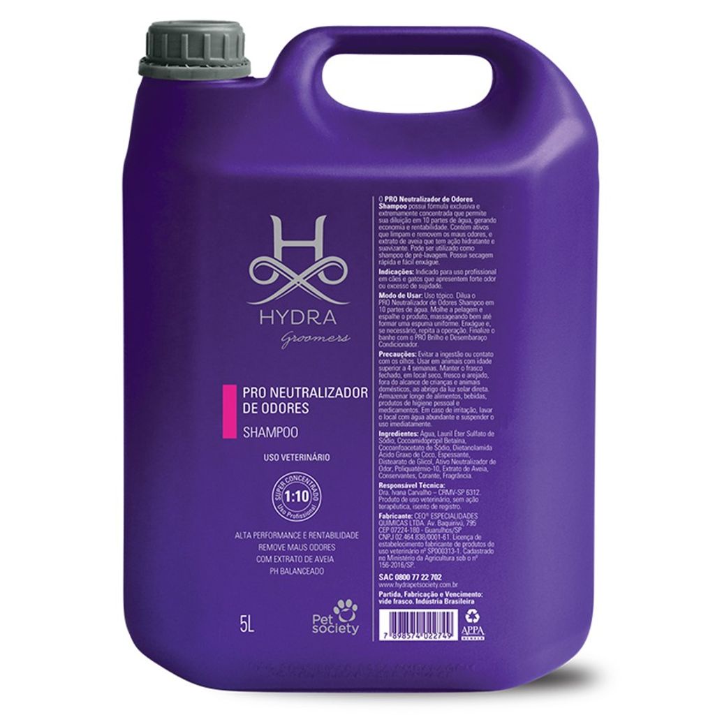 Shampoo Neutralizador de Odores Hydra Groomers Cachorro Gato 5L Diluição 1:10