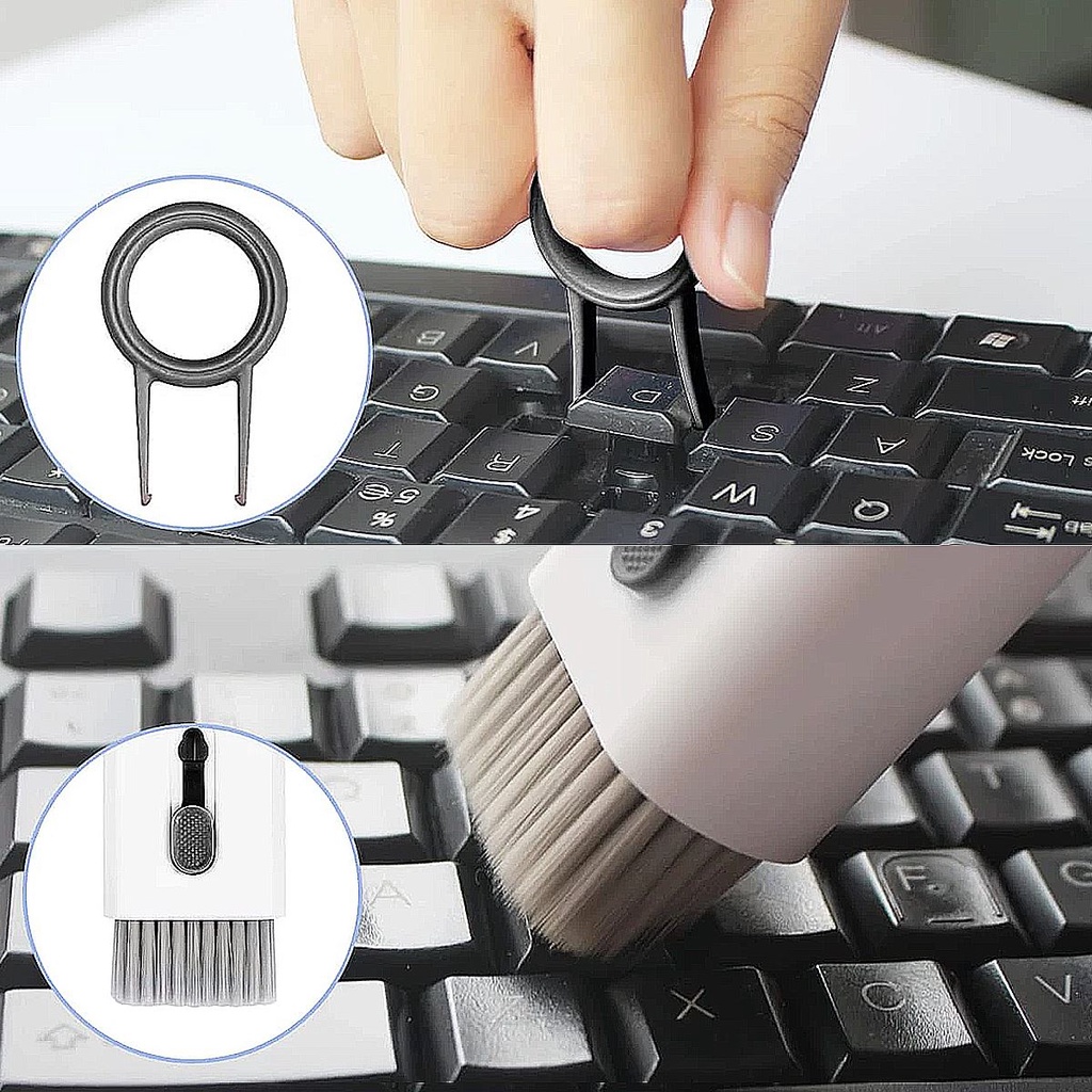 Kit Limpeza Teclado Computador Higienizador Escova 7 em 1 Portátil Tira Poeira Notebook Celular Fone Ouvido