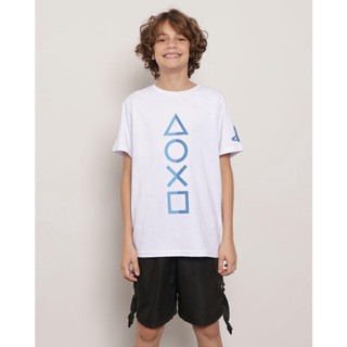Camiseta Juvenil Manga Curta Estampa Playstation Branca