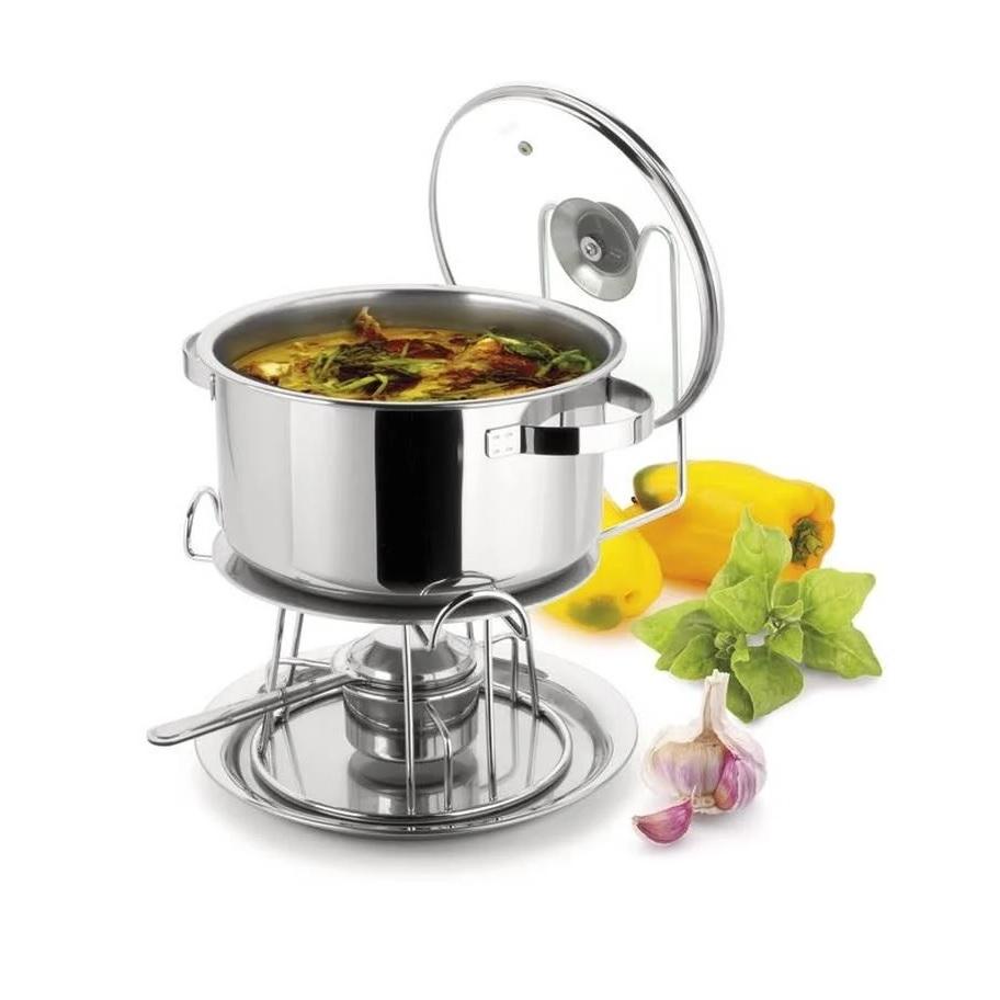 Rechaud Inox 8,2 Litros Panela Buffet Restaurante Sopa Feijão Grande Com Difusor De Calor Gastronomico Queimador De Aço Inox Alto Padrão Qualidade Forma Inox