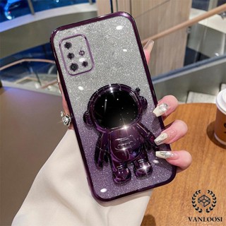 Caixa Samsung A51 A71 De silicone Galvanizado Em Pó Com flash Suporte De Astronauta 3D Para anti-Queda