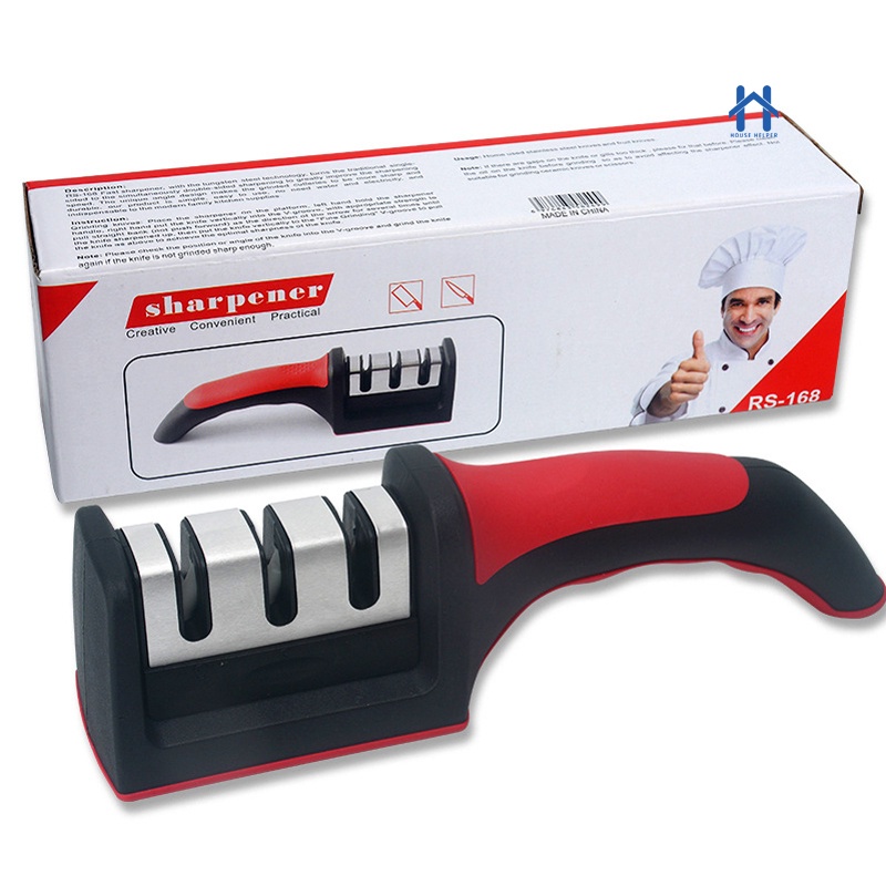 Amolador Afiador De Facas Em Aço Inox Profissional Com 3 Afiadores Profissional HH UTILIDADES