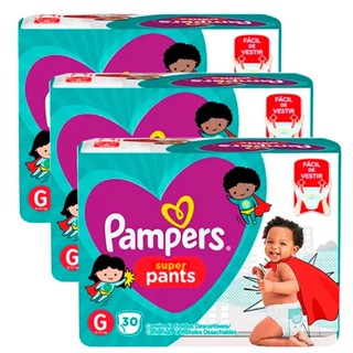 Kit 3 Fraldas Pampers Super Pants Pacotão G - 90 Tiras