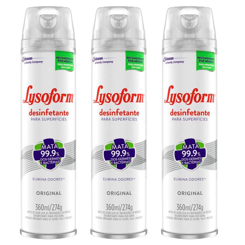 Kit 3 Desinfetante Lysoform Aerossol Uso Geral Original 360ml
