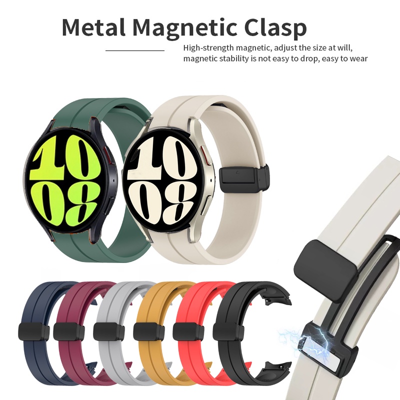 Bracelete De Silicone Original Para Relógio Samsung Galaxy 7 6 5 4 FE 40mm 44mm Clássico 43mm 47mm Fivela Magnética Watch4 Watch5 Pro