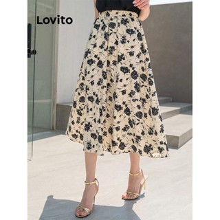 Lovito Boho Saia Feminina Floral com Babados L71ED100 (Damasco)