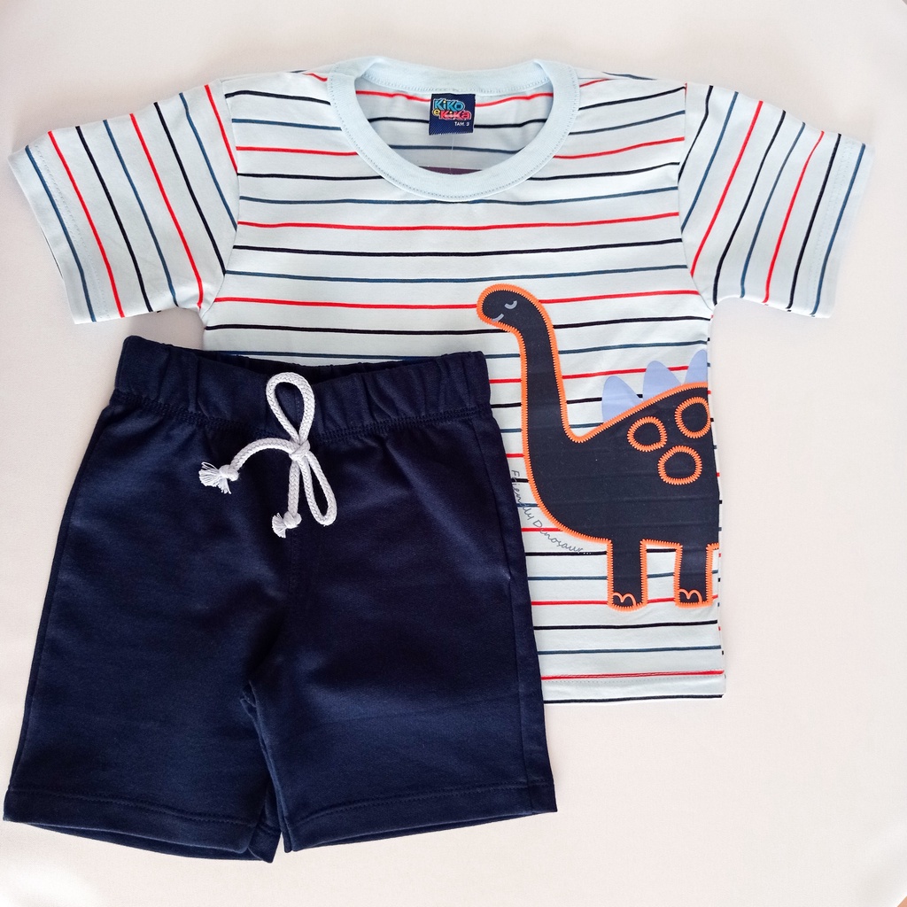 Conjunto Infantil Menino Camiseta e Bermuda Regata e Short Coleção Kiko e Kika Masculino Moletinho