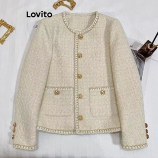Lovito Jaqueta Casual Plissada Lisa Para Mulheres LNE39514 (Off White)