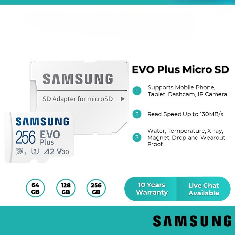 Cartão De Memória Samsung EVO Plus A1/A2 microSDXC Microsdc Com Adaptador SD Para Smartphones , Dashcam , Câmera IP , Tablet (256GB/128GB/64GB)