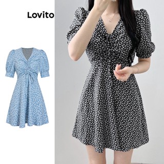 Lovito Boho Vestido com Amarração Floral para Mulheres L74ED193