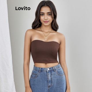 Lovito Casual Lisa Top Cropped Básico para Mulheres L65ED043 (Marrom/Preto)