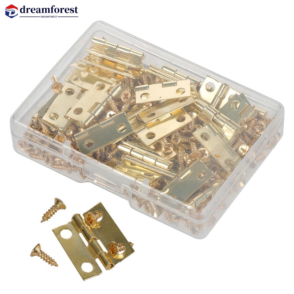 50Pcs /caixa Dobradiças + 200 Parafusos Ferro Dourado Preto Bronze 18 * 16mm Mini Dobradiça Arredondada DIY Box Hardware em Oferta na Shopee