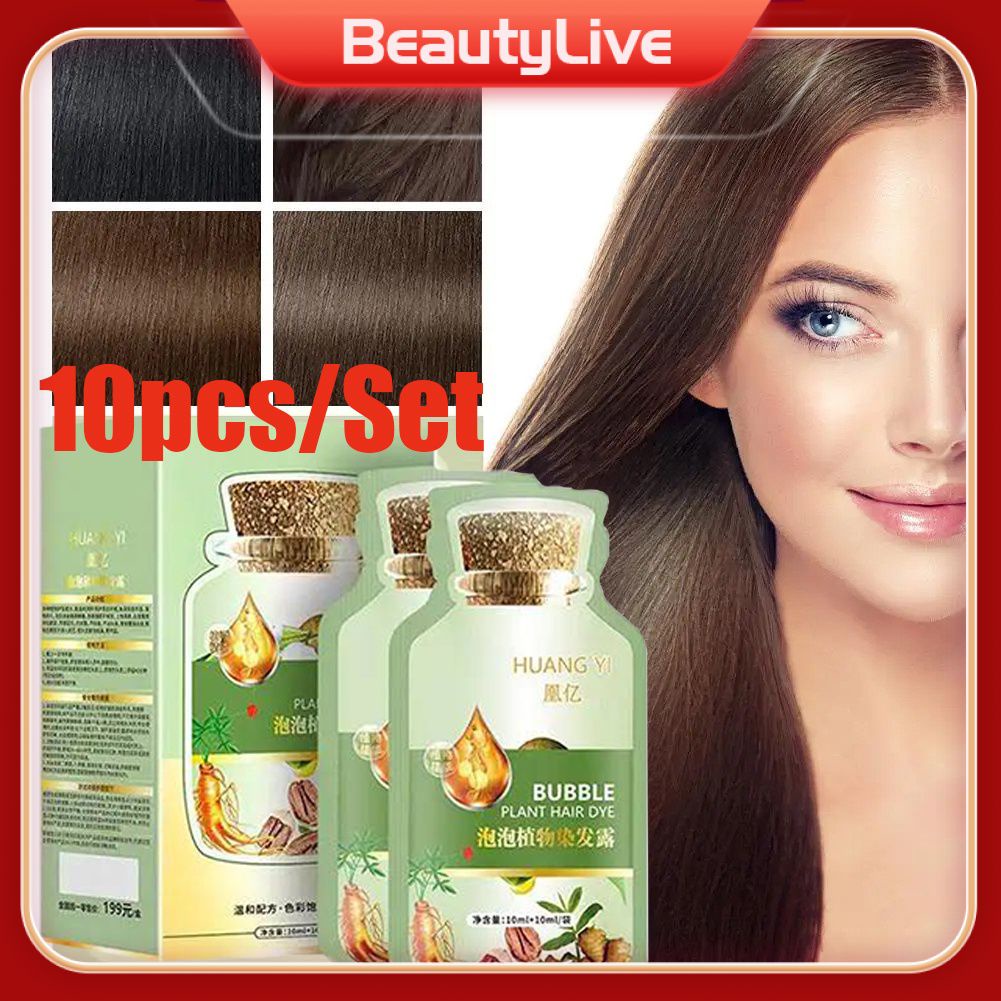 10Pcs/Set Herbal Hair Coloring Bubble Dye Shampoo Nature Plants Conditioner Sem Danos Aos Cabelos Tintes Não Estimula O Creme De Tintura De Cabelo Auto-Uso em Oferta na Shopee