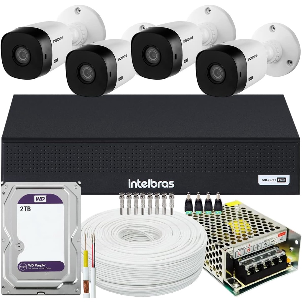 Kit Cftv Intelbras 4 Câmeras vhl 1220 Full HD 3104 2T Purple