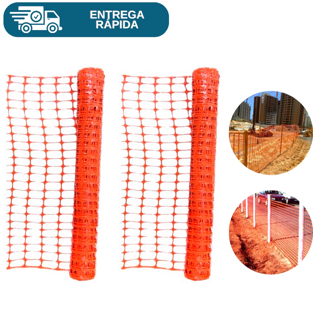 Kit 2 Tela Tapume Laranja 1,20m X 50m Cerquite Para Obras Construção Sinalização Isolamento