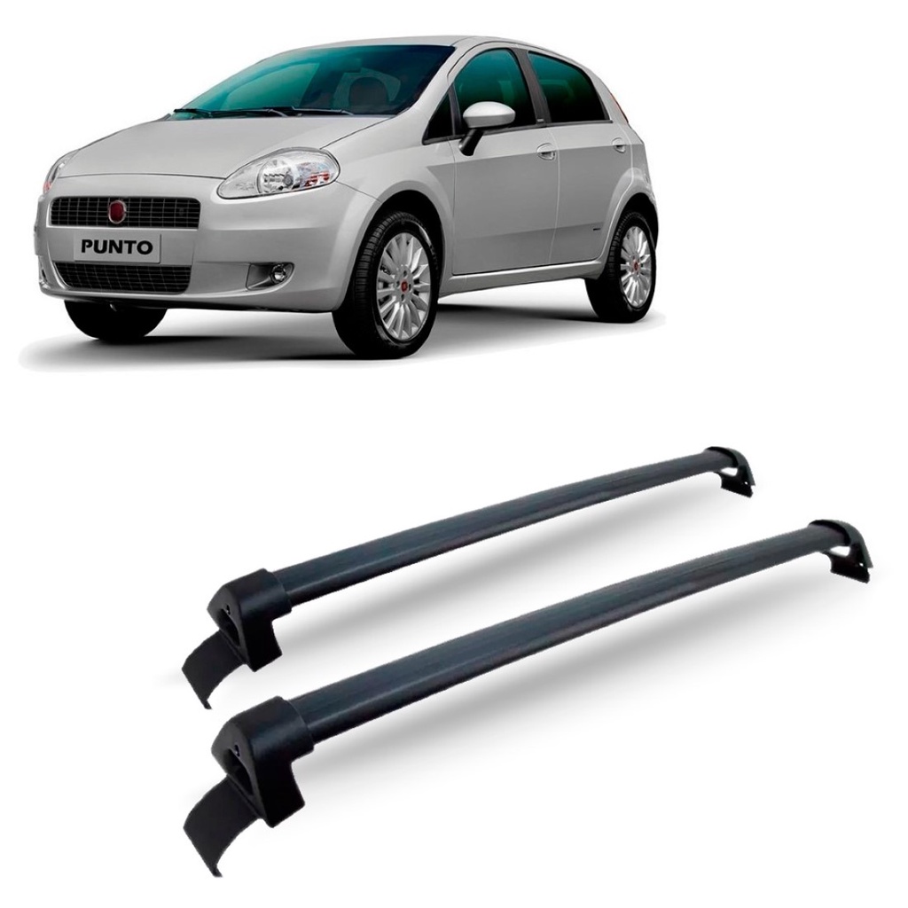 Rack Teto Fiat Punto 2007 2008 2009 2010 2011 2012 2013 2014 2015 2016 2017 2018 Alumínio Preto