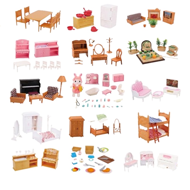 Família Da Floresta Pretend Doll House Playhouse Móveis De Cozinha Série De Alimentos Brinquedos Miniatura