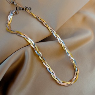 Lovito Colares Torcidos Casuais Com Corrente De Metal Liso Para Mulheres LCS05087