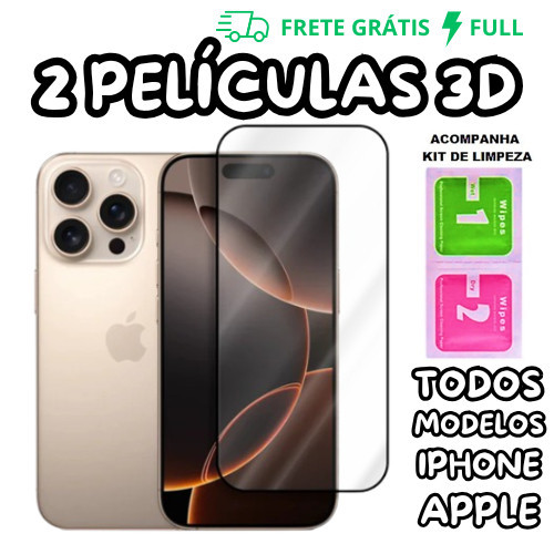 Lua cheia 2 PELÍCULAS DE VIDRO 3D PARA IPHONE TODOS MODELOS PARA IOS 7 8 XS XR 11 12 13 14 15 16 17 PRO MAX
