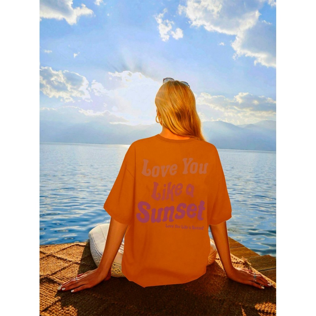 Camiseta Oversized Feminina Academia Camisa Bordada Estampa Love You Like Sunset T Shirt Unissex