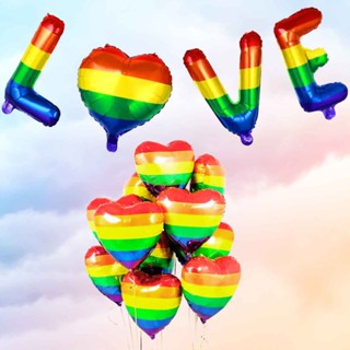 10 Balões Metalizados Coração + 1 Balão Love Arco-íris em Oferta na Shopee