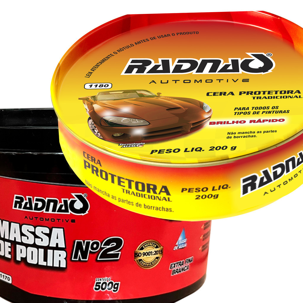 Kit Massa de Polir Nº2 Tira Risco + Cera Protetora de Polimentos - Radnaq Automotive — imagem 2 de 2