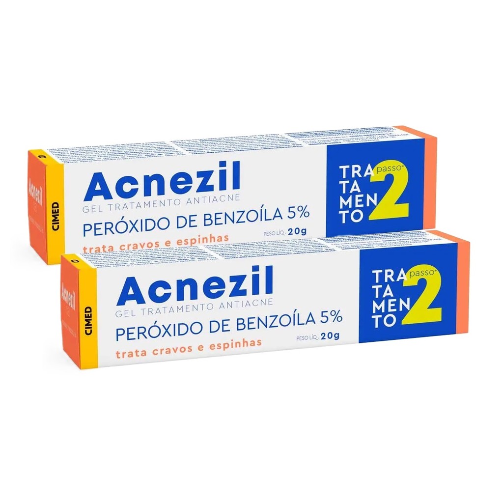 Acnezil Tratamento Acne em Gel 20g Com Peroxido de Benzoíla Uso Externo - Kit 2 - Cimed