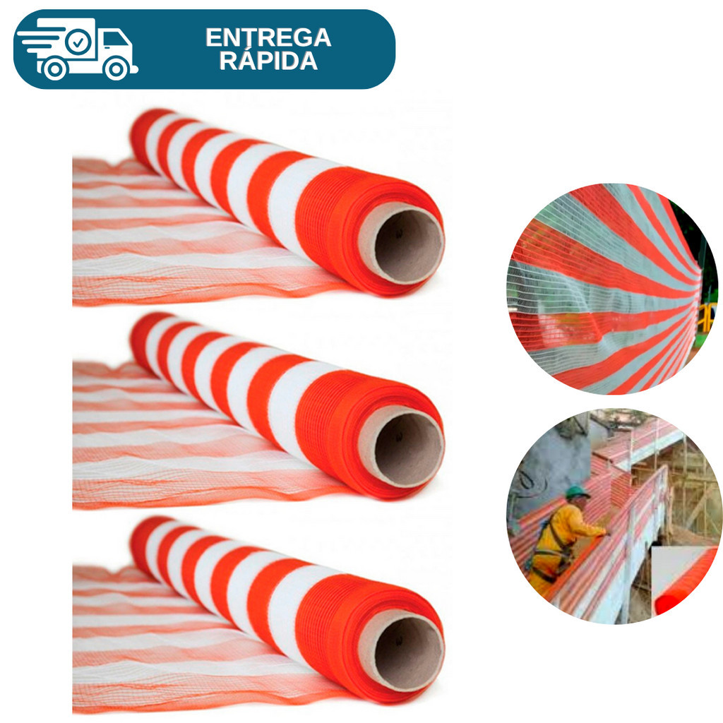 Kit 3 Tela Sinalização Guarda Corpo Laranja E Branca 1,20m X 50m Obras Construção Sinalização Isolamento