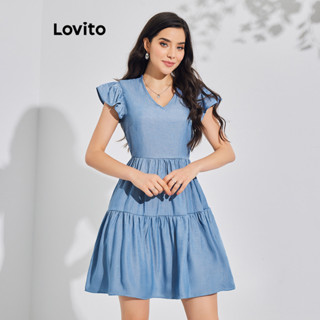 Lovito Vestidos Jeans Casuais Com Camadas Simples E Babados Para Mulheres LBL08084