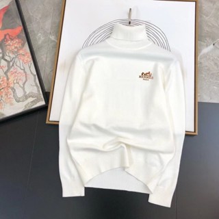 O novo produto de inverno da Hermes pode virar a gola alta, suéter bordado de alta qualidade, moda, estilo versátil, suéter de malha, slim, malhas MA91