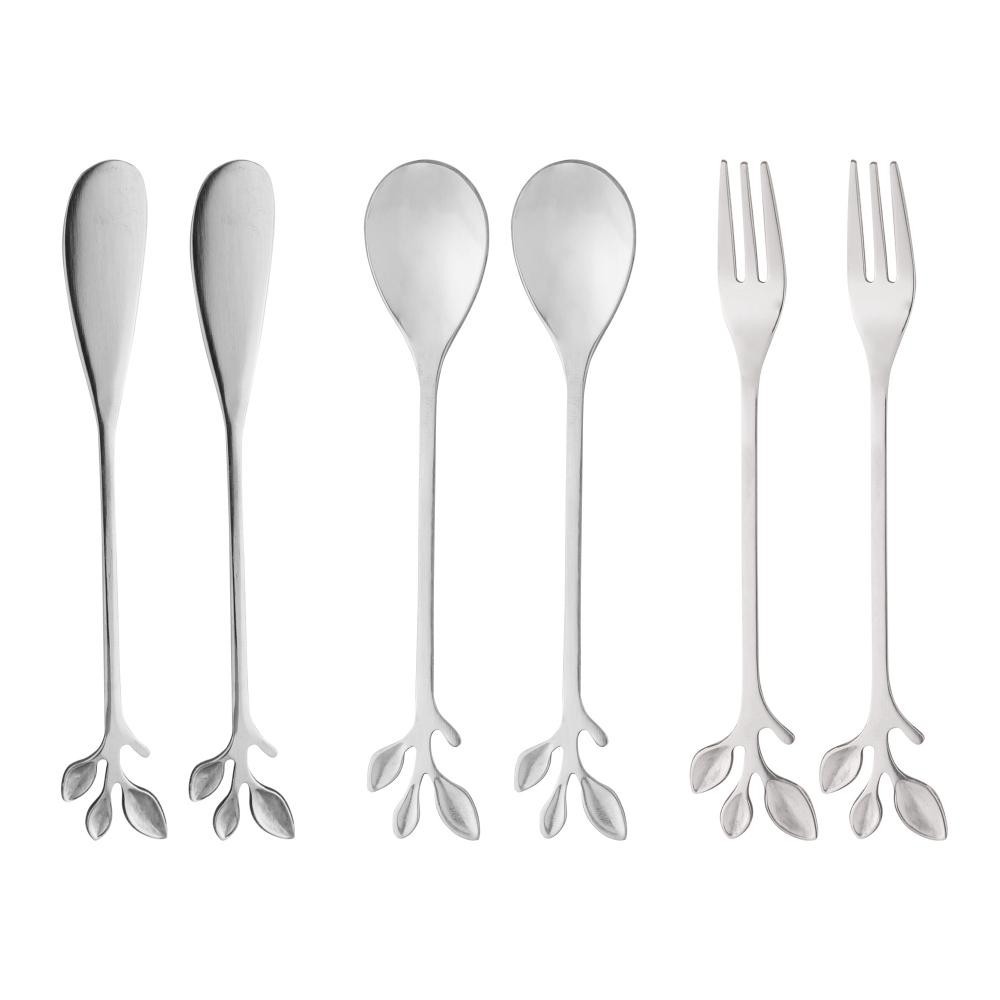 Conjunto 6 Talheres Leaves Aço Inox Prata Wolff para Chá Aperitivos Mesa Posta Café Sobremesa Servir Chique em Casa Dias