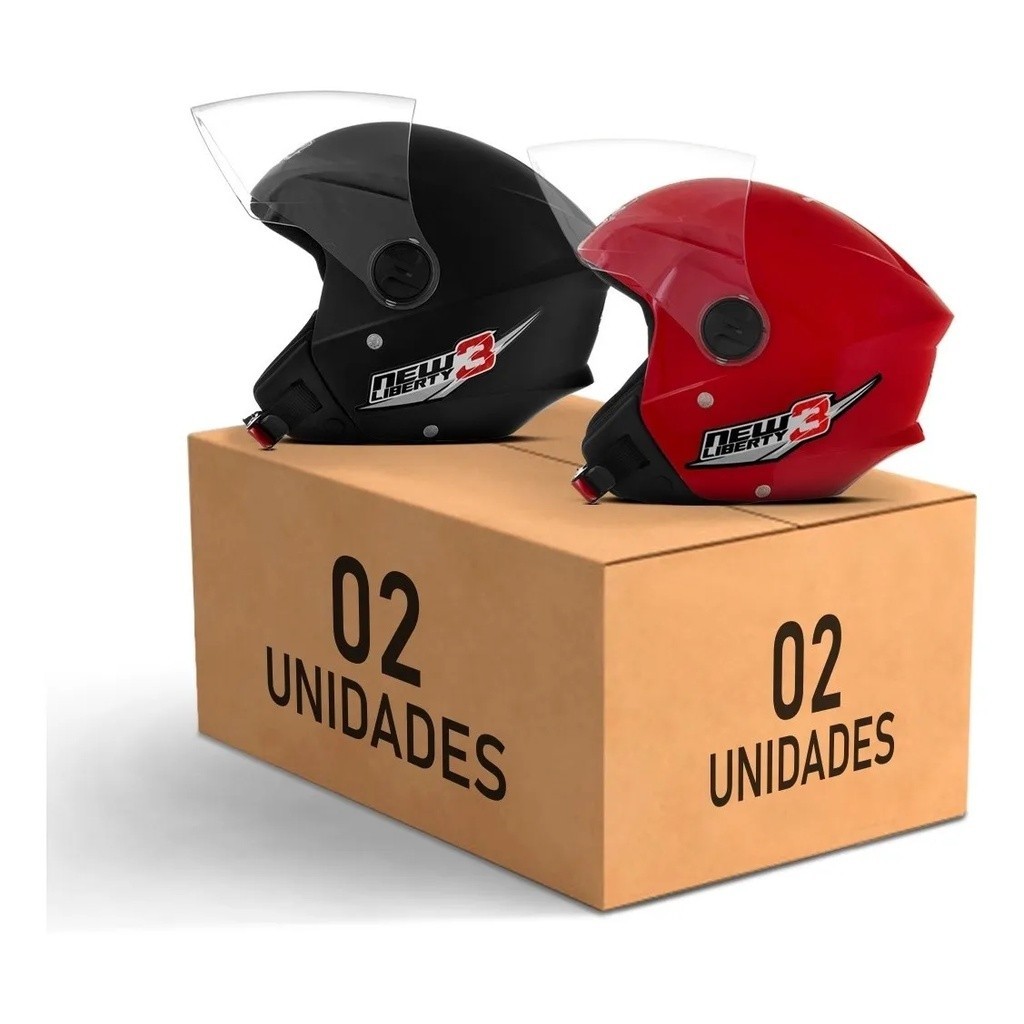 Kit 2 Unidades Capacete Aberto New Liberty 3 Three Masculino e Feminino Pro Tork Moto Motoqueiro